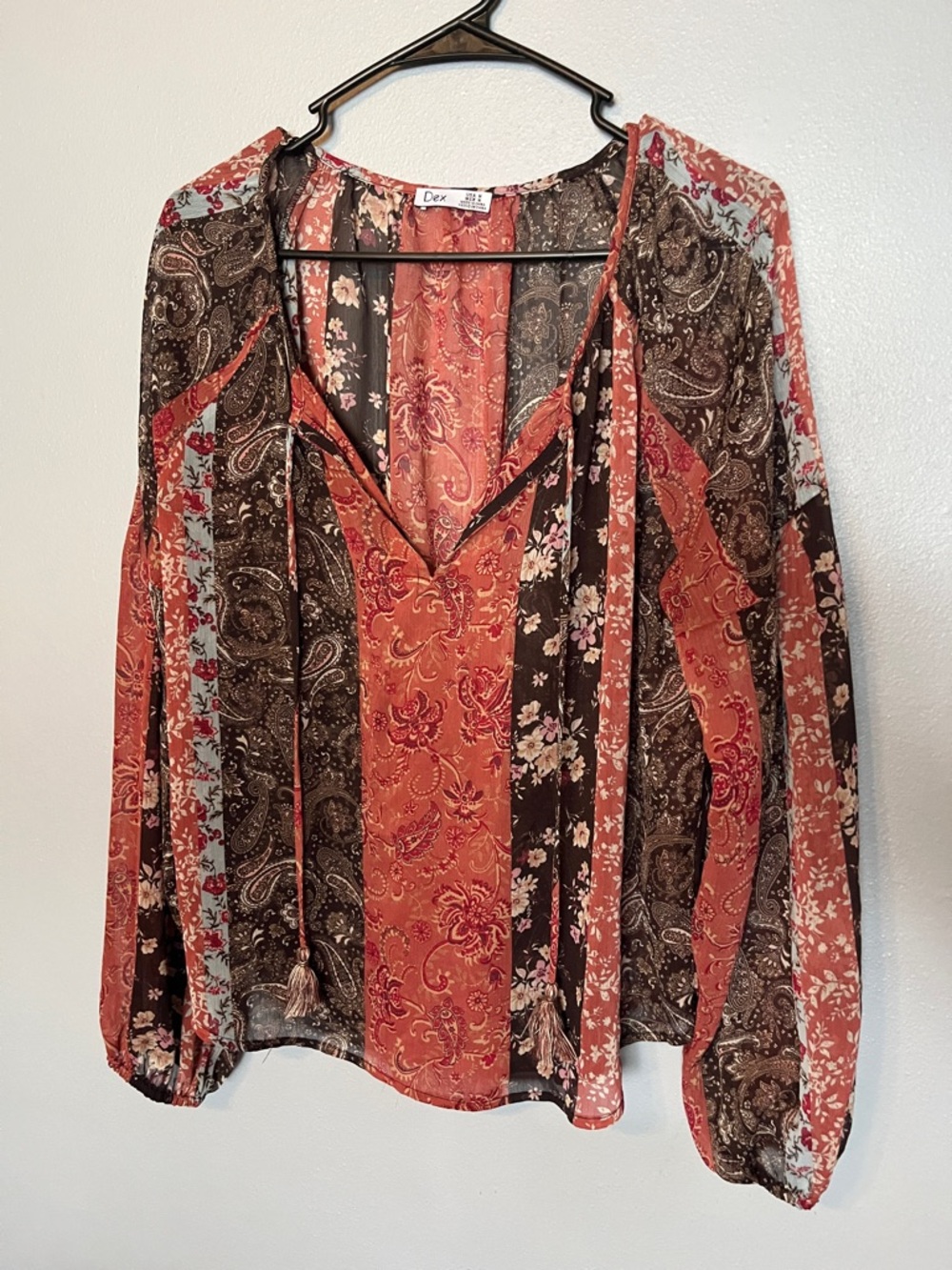 Dex sheer Mixed Print Peasant Blouse - Rust Multi
